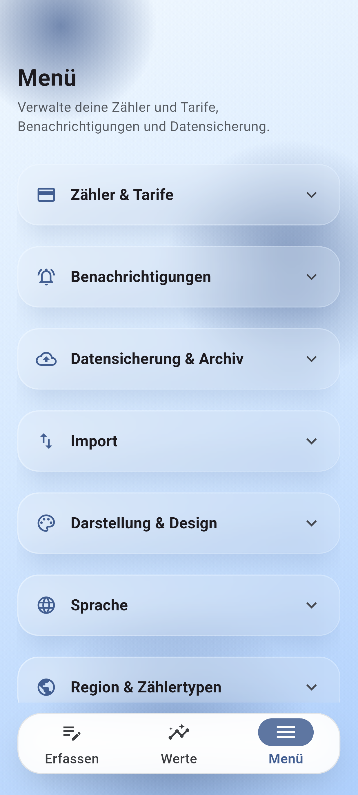 Zähler – Verbrauch erfassen Menü zugeklappt